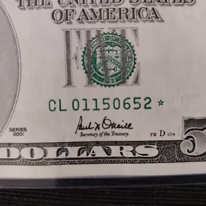 2001 $5 Five Dollar ⭐ Star⭐ L12 San Francisco District CL01150652* Crisp CU - Picture 1 of 3