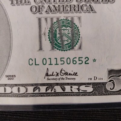 2001 $5 Five Dollar Bill Note ⭐Star⭐L12 San Francisco CL01150652* Crisp GEM CU - Image 1 of 3