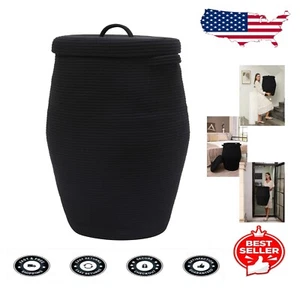 Spacious Black Cotton Rope Laundry Hamper, 26" x 20" – Elegant and Functional - Picture 1 of 11