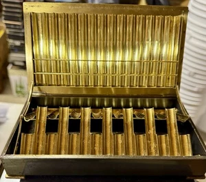 Vintage Metal  Brass Box Table Top Cigarette Box Dispenser Pyrography - Picture 1 of 4