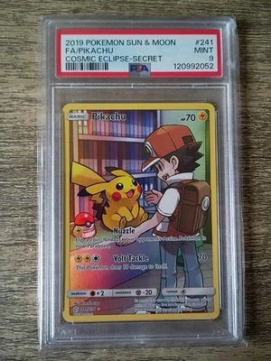 Pikachu (Secret) 241/236 Sun & Moon Cosmic Eclipse Pokemon Card PSA 9 - Image 1 of 2