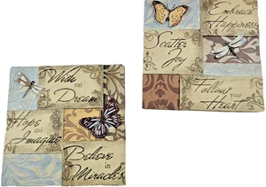 Vintage Butterfly Wall Plaques - Enchanted Garden Style Inspirational Set of 2 - Picture 1 of 6