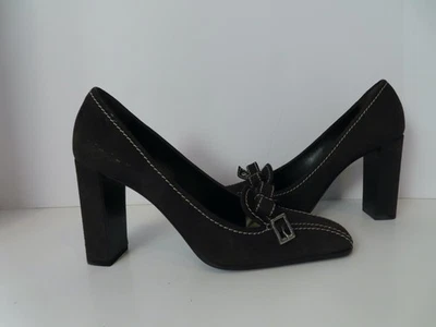 PRADA Brown Suede/Ecru Contrast Stitching/Bow&Buckle Detail Pumps 40/US 10 - Image 1 of 4