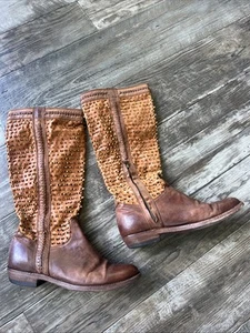 Womens Perforated leather Western Cowgirl Cowboy summer boots brown size 8.5 - Picture 1 of 6