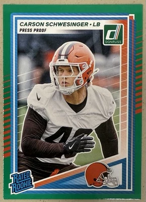 2025 Carson Schwesinger Rated Rookie Press Proof Green Panini Mosaic Browns #392 - Image 1 of 2