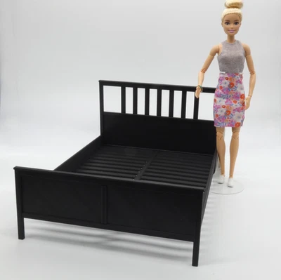 1/6 Scale Doll Furniture Bed Frame Black Double Hemnes Style Barbie FR Diorama - Image 1 of 4