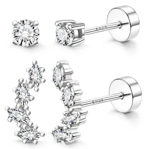 ZELORES 2 Paar 925 Sterling Silber Ohrringe mit flachem Rücken für Damen zierliches Gold... - Bild 1 von 5