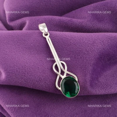 Oval Kunstdiamanten Grün Smaragd Stein Schwarz Freitag Ehefrau Anhänger Schmuck - Bild 1 von 4