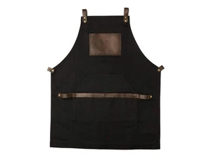 Schwarze Schürze in Canvas und Leder für Koch Arbeit Barkeeper Barista Friseursalon... - Bild 1 von 5