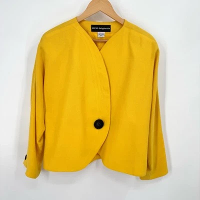 Blazer Amarillo Vintage Talla 18 Avant Garde Cuadrado Maximalista Diversión Años 90 Brillante Retro Foto 1 de 4