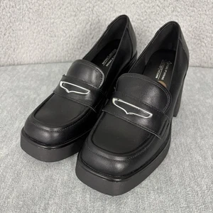 Call It Spring Black Chunky Lug Loafers Shoes Slip On Size 8 Platform Y2K Goth - Picture 1 of 15