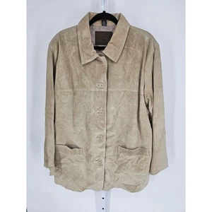 St. John's Bay Tan Suede Long Sleeve Button-Up Jacket Size 2X - Picture 1 of 4