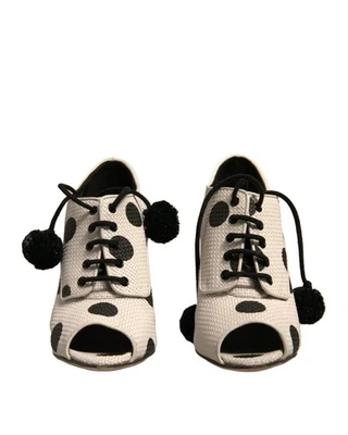 Preloved dolce & gabbana PomPom LaceUp PeepToe Pumps Women Black And White Boots Foto 1 de 4