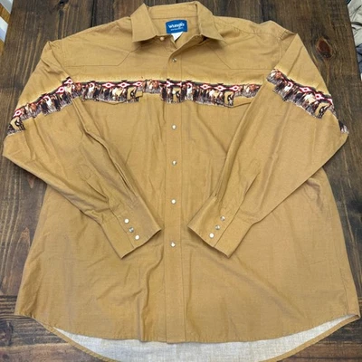 Camisa Wrangler Western XXL Estampado Caballo Azteca Vaquero Rodeo Perla Frente a Presión Foto 1 de 4