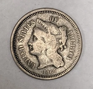 1866 Three Cent Nickel Piece - Picture 1 of 3