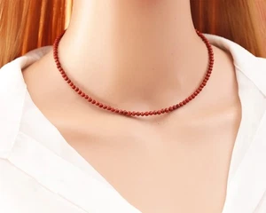 Natural Red Jasper Round Faceted Gemstone 925 Sterling Silver Necklace 18" - Picture 1 of 10