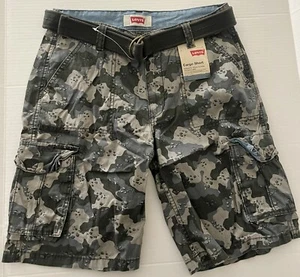 LEVI’S CARGO SHORTS, FLAT FRONT GRAY CAMOUFLAGE SIZE 10 HUSKY WAIST 30” NEW NWT - Picture 1 of 9
