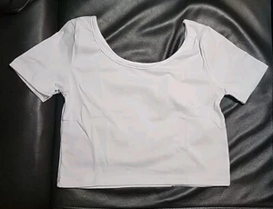 NWT Ladies White Short Sleeve O-neck Crop Top Women Basic Simple Stretch T-shirt - Picture 1 of 2