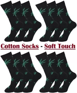 12 Pairs Men Ganja Weed Leaf Print Cannabis Designer Rich Cotton Socks 6-11 size - Picture 1 of 8