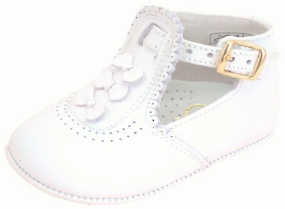 DE OSU - España - Bebé Niñas Cuero Blanco Vestido Cochecito Cuna Zapatos -Europeos Talla 0-4 Foto 1 de 4