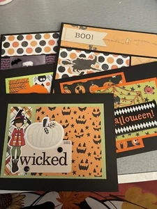 Handmade Halloween Cards Set Of 5 Wicked Witch Boo Black Orange Pumpkin - Picture 1 of 6