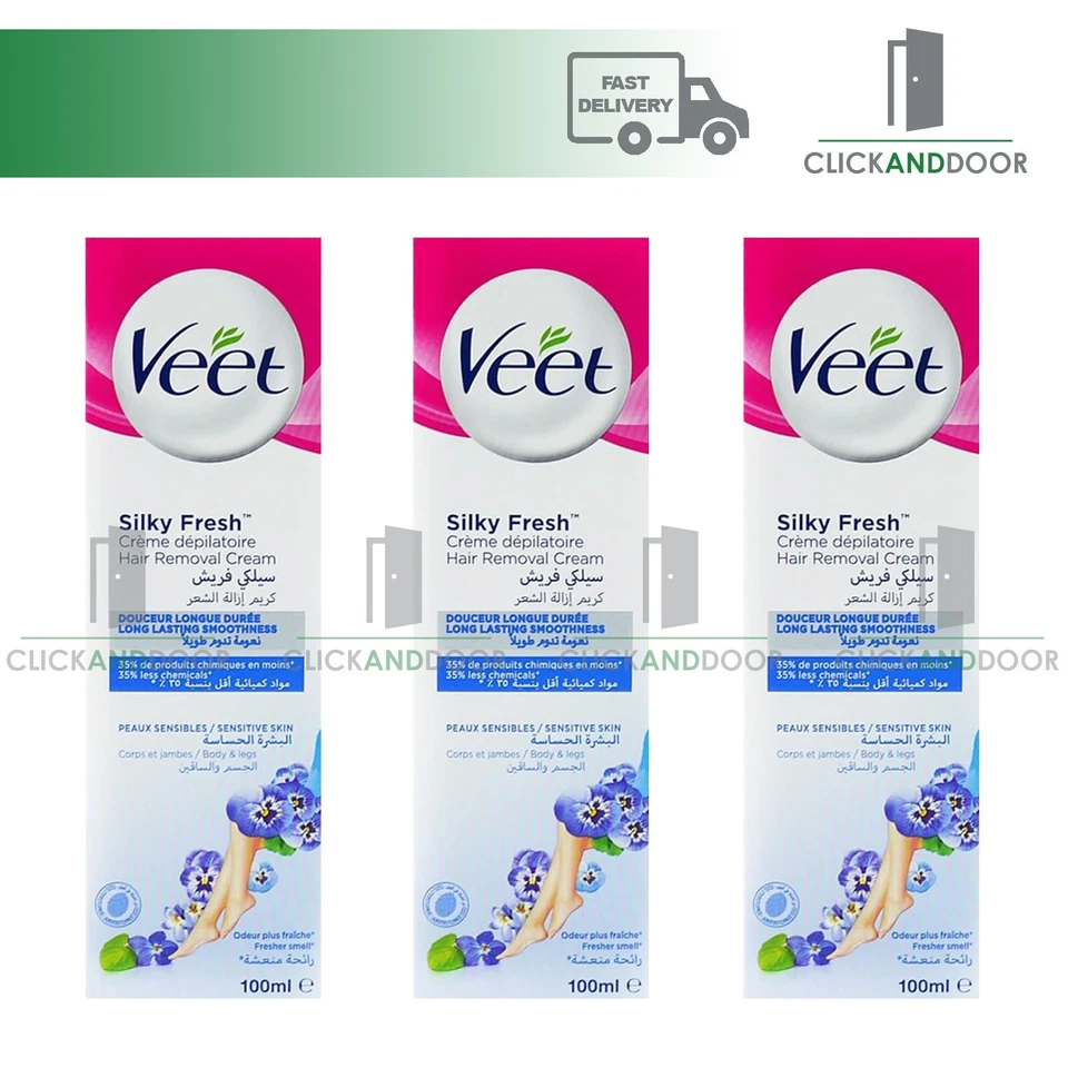 3 X Veet Silky Fresh Hair Removal Cream For sensitive skin Body & Legs 100ml