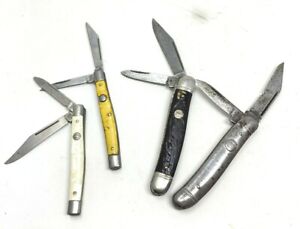 Lot of 4 Vtg Imperial Pocket Knife Prov RI USA 2 Blades Yellow White Stainless