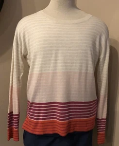 GAP Womens Sweater Thin Spring Ivory With Stripes Pink & Tan Small EUC - Picture 1 of 8