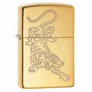 Zippo Accendino Antivento Design Tiger Oro Lucido Alto Ottone 29884 - Foto 1 di 3