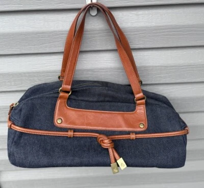 Ralph Lauren Indigo Denim Cuero Monedero Bolso de Mano Carmel Correa para el Hombro Foto 1 de 4