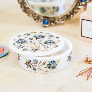 5"x5"x2" White Marble Abalone Shell Inlay Floral Art Jewlery Box Wedding Gifts - Picture 1 of 9