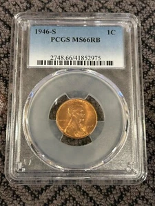 1946-S Lincoln Wheat Cent PCGS MS66 RB Lustrous - Picture 1 of 3