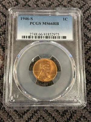 1946-S Lincoln Wheat one Cent PCGS MS66 RB Lustrous - Image 1 of 3