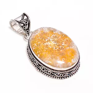 Fossil Corallo Vintage Handmade Gioielli 925 Pendente Argento Sterling 2 " IG _ - Foto 1 di 6