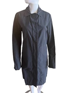 ESPRIT Sz L (14) Black Cotton Button Front Trench Coat Jacket Goth Vintage 80’s - Picture 1 of 13