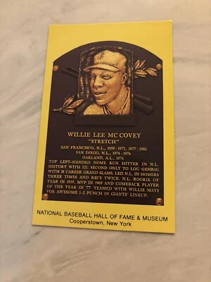 HOF Willie Mccovey National Baseball Hall of Fame plaque postcard - Image 1 of 2