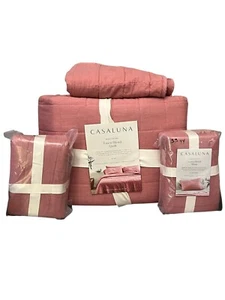 NWT~ Casaluna KING Heavy Draped Linen Bed Quilt Rose Pink & 3 Pillow Shams set - Picture 1 of 19