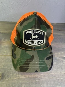 John Deere Camo Orange Mesh Snap Back Trucker Hat Cap Farm Equipment Deer - Picture 1 of 5