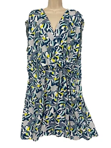 Lands End Dress Womens 3X Blue Fish Nautical Print Faux Wrap Surplice Midi Beach - Picture 1 of 13