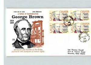 Canada FDC, 1968 GEORGE BROWN, Politician & Founder of The Globe, BL/4, FDC - Picture 1 of 1