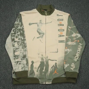 VINTAGE Nike Jacket Mens XXL Beige Green Full Zip Air Jordan Graphic AOP Y2K 90s - Picture 1 of 18