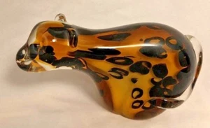 Elegant Amber Black 7" Art Glass Tiger Cat Figurine - Picture 1 of 3