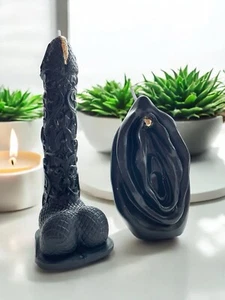 Set of black penis and yoni vagina candle Cute candle penis, sexy candle, willy - Picture 1 of 9