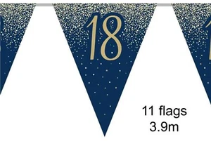 Navy Blue Glitz Gold Themed 18th Birthday Bunting Flags 3.9m Party Decorations - Picture 1 of 2