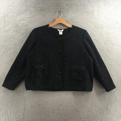 Suéter feminino Misook botão para cima 3X preto mistura de lã Boucle jaqueta manga longa - Imagem 1 de 4