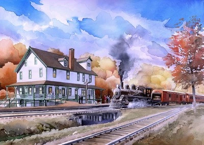 BELLA TERRA Ma & Pa Railroad Muddy Creek Forks PA. General Store & Steam Train Art Prints