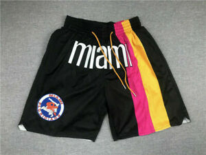 Hot sale Miami Heat Retro Men’s with Pockets Basketball Shorts Black Size S-XXL