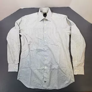 DAVID DONAHUE Shirt 16 34/35 Trim Fit Blue White/Green Button Up Plaid FLAW - Picture 1 of 11