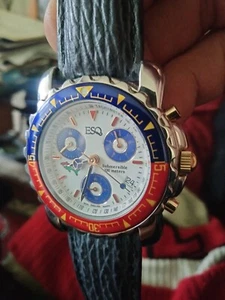 ESQ Movado Chronograph Swiss Quartz, Rare, Pepsi Bezel, 2 tone, Original. $999 - Picture 1 of 11