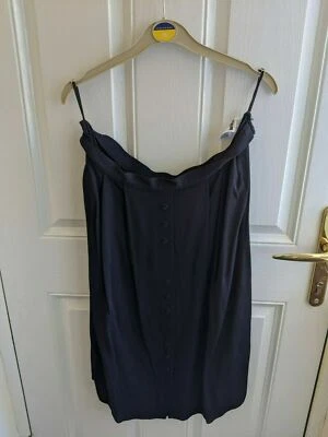 Marks & Spencer M&S Dark Navy Blue Skirt Viscose Size 18 L 26" a-line 3/4 length - Image 1 of 4